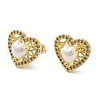 Heart ABS Imitation Pearl Studs Earrings EJEW-K289-01G-2