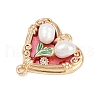 Brass Enamel & Natural Pearl Heart with Flower Connector Charms KK-K351-52G-03-2