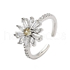 Flower Brass Micro Pave Cubic Zirconia Cuff Rings for Women RJEW-A069-01A-P-4