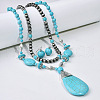 Teardrop Synthetic Turquoise Pendant Necklaces & Dangle Earrings & Stretch Bracelets Sets FS-WGCD8C0-01-2