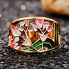 Flower Pattern Brass Enamel Finger Rings FS-WGFE972-02-4