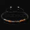 Adjustable Morse Code Natural Tiger Eye & Non-magnetic Synthetic Hematite Beads Braided Bracelets EN1983-1