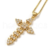 Brass Pave Clear Cubic Zirconia Cross Pendant Necklaces for Women Men NJEW-Q346-05G-01-1