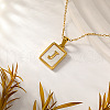 Rectangle Stainless Steel Pave Natural White Shell Initial Pendant Necklaces for Women FS-WGB5EDA-10-1