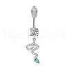 304 Stainless Steel Pave Clear and Green Cubic Zirconia Curved Barbell Dangle Belly Rings FS-WG7A03F-13-1