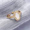 Brass Micro Pave Cubic Zirconia Shell Cuff Rings KK-D363-24A-G-4