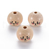 Printed Natural Wood European Beads X-WOOD-S055-41-1