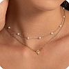 2Pcs 304 Stainless Steel & White Plastic Imitation Pearl Letter Pendant Double Layer Necklaces FS-WG86091-17-1
