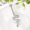 Alloy Rhinestone Snake Curved Barbell Belly Rings AJEW-R007-03P-04-2