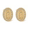 Oval with Virgin Mary Brass Micro Pave Clear Cubic Zirconia Stud Earrings EJEW-D305-10G-3