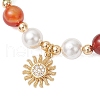 Natural Striped Agate & Quartz Crystal & Shell Pearl Round Beads Stretch Bracelets BJEW-JB11916-03-3