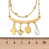 304 Stainless Steel & Imitation Pearl Clover Heart Double Layer Necklaces for Women NJEW-V004-02G-3