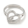 Heart with Letter Rack Plating Brass Micro Pave Cubic Zirconia Adjustable Rings for Women RJEW-I105-06P-I-2