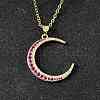 Brass Micro Pave Hot Pink Cubic Zirconia Moon Pendant Necklaces for Women NJEW-D311-02E-G-1