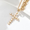 304 Stainless Steel & ABS Plastic Imitation Pearl Cross Pendant Necklaces NJEW-S442-09G-2
