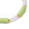 Handmade Polymer Clay Beads with ABS Plastic Imitation Pearl Beads and Brass Spacer Beads and Korean Elastic Crystal Thread Bracelets BJEW-JB11780-02-4
