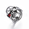 Gothic Punk Skull with Cigarette Alloy Open Cuff Ring with Rhinestone for Men Women RJEW-T009-51AS-4
