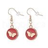 Flat Round with Butterfly Enamel Dangle Earrings EJEW-JE04862-3