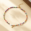 Heart Natural Shell & Colorful Glass Seed Round Beaded Necklaces FS-WGE10D5-25-1