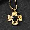 Cross with Heart 304 Stainless Steel Cubic Zirconia Pendant Necklaces NJEW-H070-01G-02-1