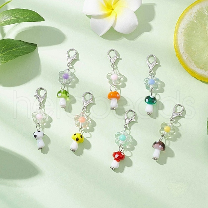 Mushroom Handmade Lampwork Pendant Decorations HJEW-JM03251-1