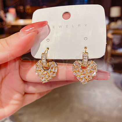 Brass Clear Cubic Zirconia Dangle Stud Earrings FS-WGC4A72-01-1