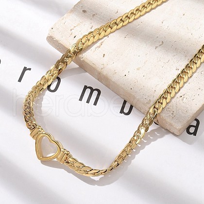 304 Stainless Steel Heart Cuban Link Chain Necklaces for Women NJEW-R012-03G-1