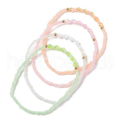Glass Seed & Bicone Acrylic Beaded Stretch Bracelet BJEW-JB09429-1