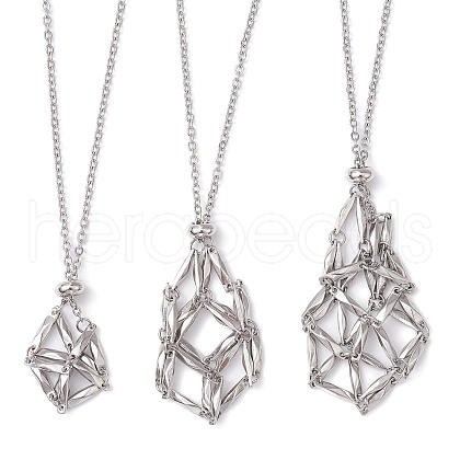 Tarnish Resistant 304 Stainless Steel Macrame Pouch Empty Stone Holder for Pendant Necklaces Making X-NJEW-JN04441-02-1