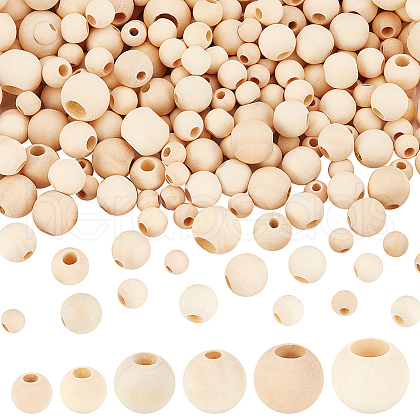   300Pcs 6 Styles Natural Unfinished Wood Beads WOOD-PH0002-94-1