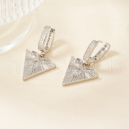 Elegant Brass Clear Cubic Zirconia Triangle Hoop Earrings TA2426-2-1