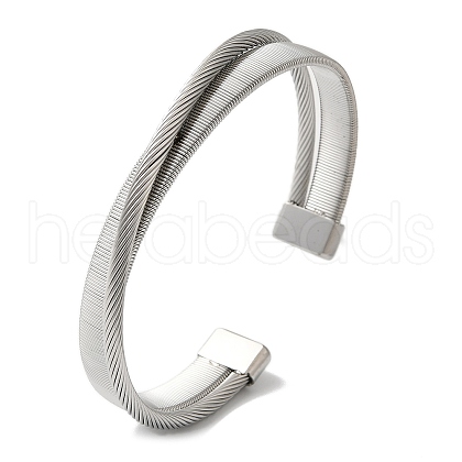 Stainless Steel Cross Open Cuff Bangles for Women BJEW-G719-10P-1