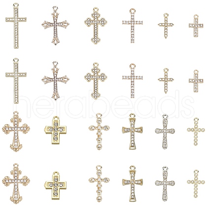 SUNNYCLUE 24Pcs 12 Styles Alloy Crystal Rhinestone Pendants FIND-SC0010-80-1