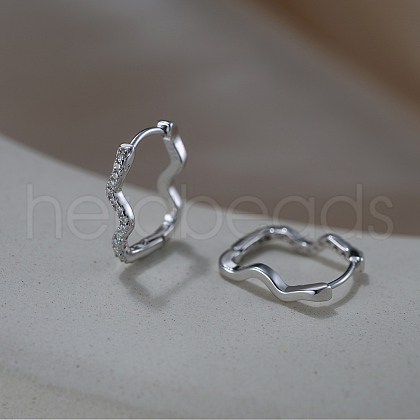 925 Sterling Silver Wavy Hoop Earrings EJEW-C146-02P-1
