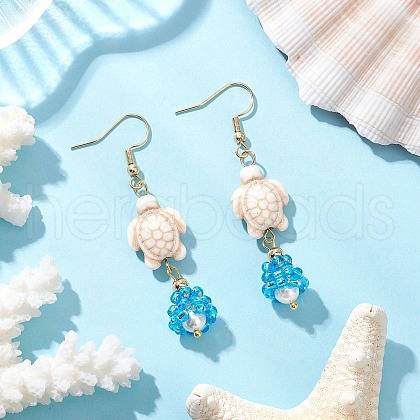 Shell Glass Dangle Earrings EJEW-MZ00424-01-1
