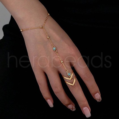 Simple Style 304 Stainless Steel Synthetic Turquoise Ring Bracelets for Women FS-WG7DA0D-08-1