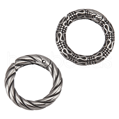 Unicraftale 2Pcs 2 Styles Tibetan Style 316 Surgical Stainless Steel Spring Gate Rings STAS-UN0049-10-1