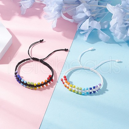 2Pcs Handmade Glass Seed Beaded Braided Bead Bracelets for Women BJEW-JB11946-1