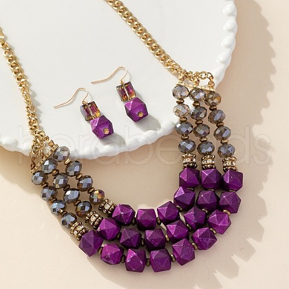 Bohemian Style Alloy & Acrylic & Glass Necklaces & Dangle Earrings Sets FS-WG44648-01-1