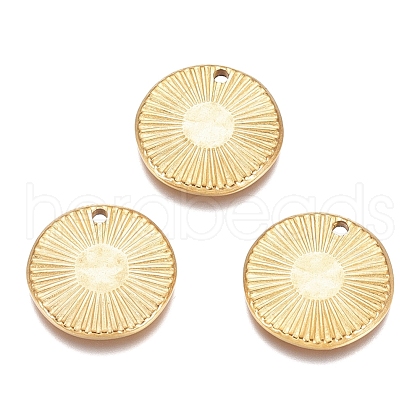 Textured Flat Round 304 Stainless Steel Pendants X-STAS-G218-06G-1
