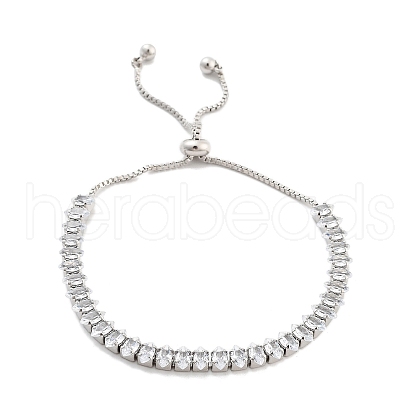 Brass Pave Clear Cubic Zirconia Horse Eye Box Chain Slider Bracelets BJEW-B094-06B-P-1