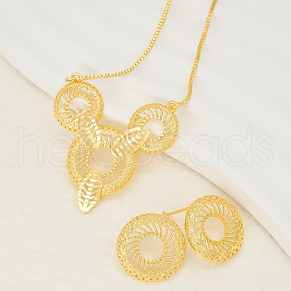 Elegant Brass Stud Round Earrings & Pendant Necklaces Sets for Women BQ9516-1-1