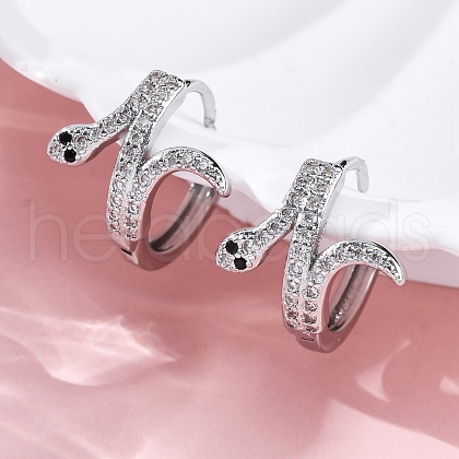 Brass Cubic Zirconia Hoop Earrings EJEW-Q014-39P-1