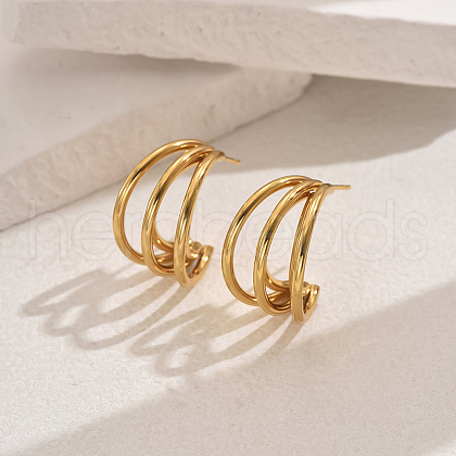 Elegant Stainless Steel Triple C-Shaped Stud Earrings AB3711-2-1