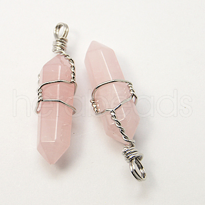 Natural Rose Quartz Double Terminated Pointed Pendants G-J062-04P-1