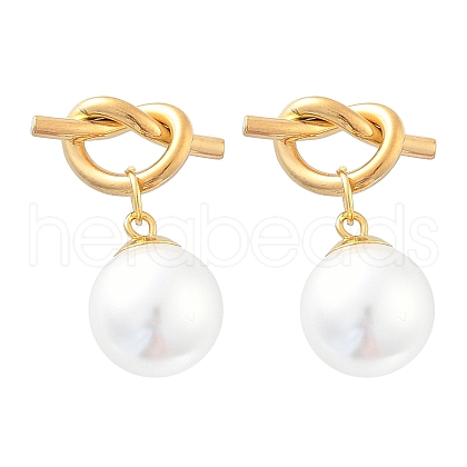 304 Stainless Steel Plastic Imitation Pearl Round Dangle Stud Earrings EJEW-V008-02G-1