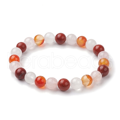 8mm Round Natural Red Jasper & Rose Quartz & Carnelian & Quartz Crystal Beaded Stretch Bracelets for Women X-BJEW-JB10625-04-1