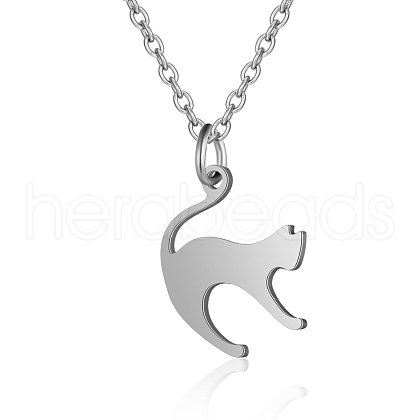Non-Tarnish 201 Stainless Steel Kitten Pendant Necklaces NJEW-T009-JN126-40-1-1
