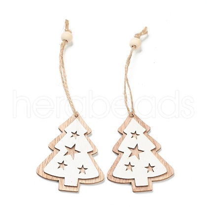Christmas Theme Natural Wood Pendant Decorations HJEW-P010-12-1