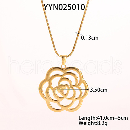 Stainless Steel Hollow Rose Pendant Necklaces for Women DE4974-2-1